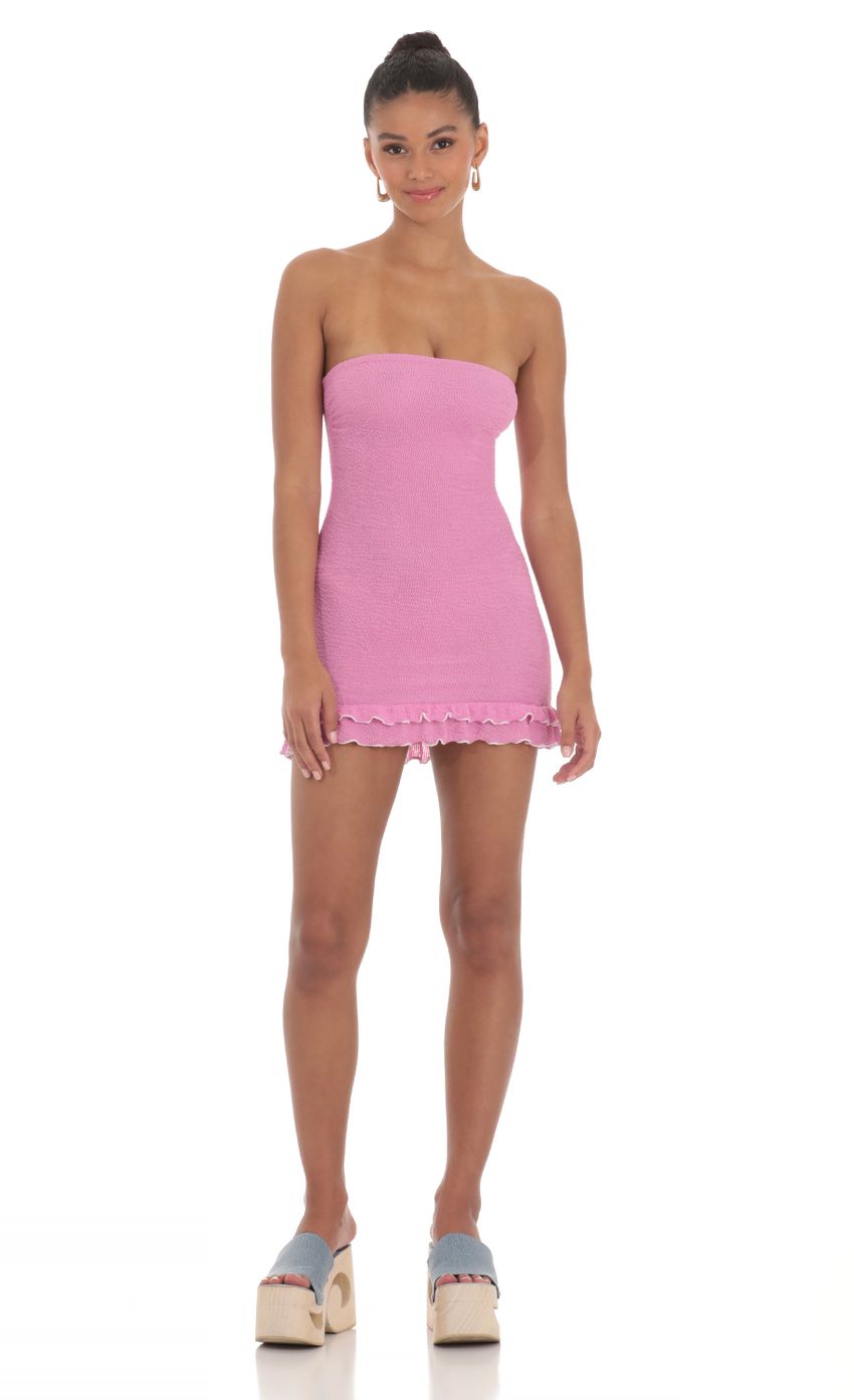 Picture Stretch Textured Ruffle Dress in Pink. Source: https://media-img.lucyinthesky.com/data/Mar24/850xAUTO/406d003c-228d-43c9-b361-ca7518b54d84.jpg
