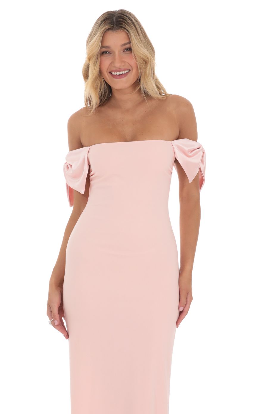 Picture Off Shoulder Bow Sleeve Maxi Dress in Pink. Source: https://media-img.lucyinthesky.com/data/Mar24/850xAUTO/4673b2c1-3e97-4736-935f-883be4afb626.jpg