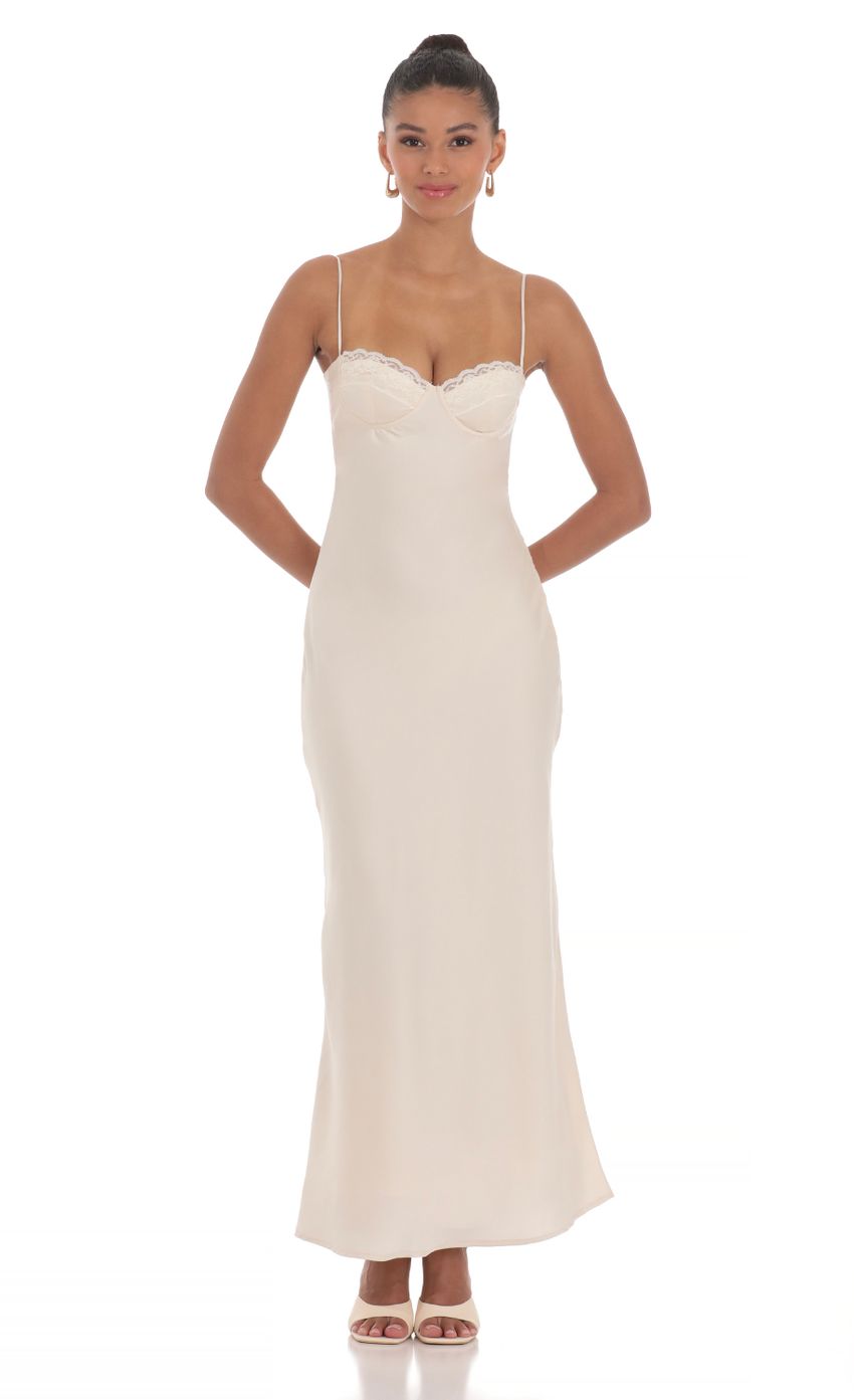 Picture Open Back Satin Maxi Dress in Cream. Source: https://media-img.lucyinthesky.com/data/Mar24/850xAUTO/4718b616-bff7-4203-8403-27296fdc8458.jpg