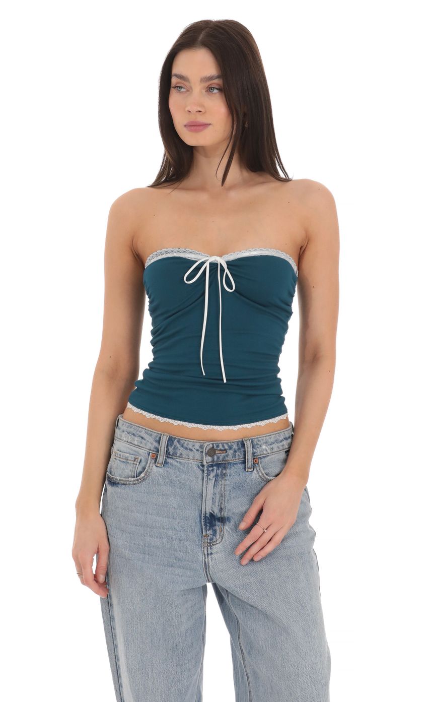 Picture Lace Trim Tube Top in Peacock Blue. Source: https://media-img.lucyinthesky.com/data/Mar24/850xAUTO/4a6242ca-6ead-4fb6-8cf9-15b50302c64b.jpg