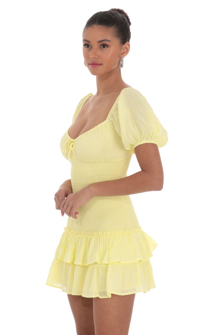 Picture Smocked Puff Sleeve Dress in Yellow. Source: https://media-img.lucyinthesky.com/data/Mar24/850xAUTO/4cefb3f1-30e4-4bca-83aa-fa8715f42646.jpg