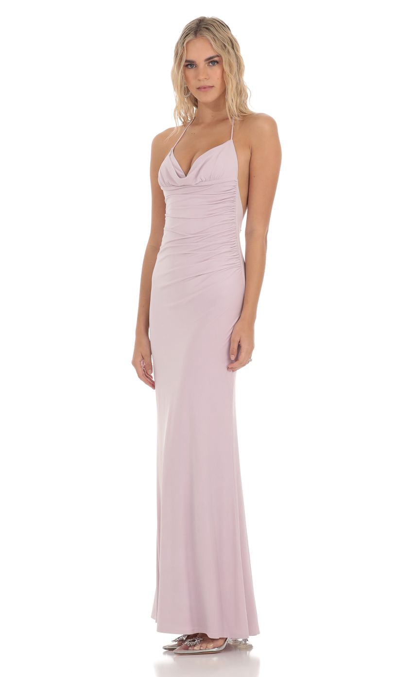 Picture Halter Open Back Butterfly Maxi Dress in Lilac. Source: https://media-img.lucyinthesky.com/data/Mar24/850xAUTO/50a02439-ee49-4e9e-8480-472d1a9f85ab.jpg