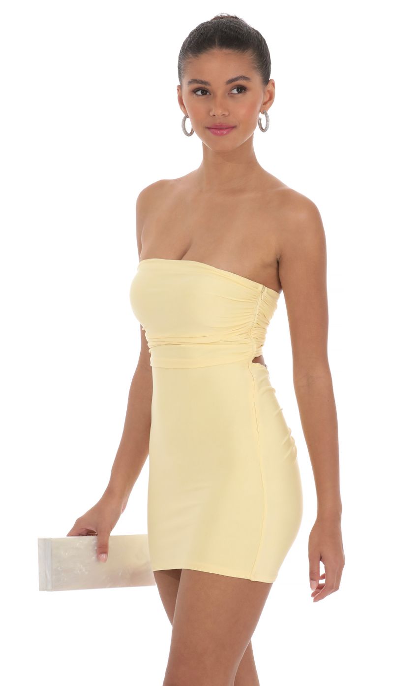 Picture Strapless Sequin Butterfly Bodycon Dress in Yellow. Source: https://media-img.lucyinthesky.com/data/Mar24/850xAUTO/52b3c100-18dd-4a8c-baec-0c908586f7a0.jpg