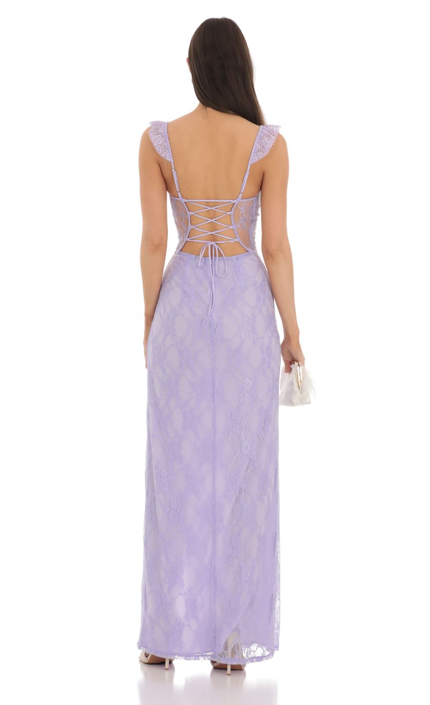 Picture Lace Ruffle Sleeve Maxi Dress in Lavender. Source: https://media-img.lucyinthesky.com/data/Mar24/850xAUTO/55e97101-7678-407d-96fe-fb25db6cbabf.jpg