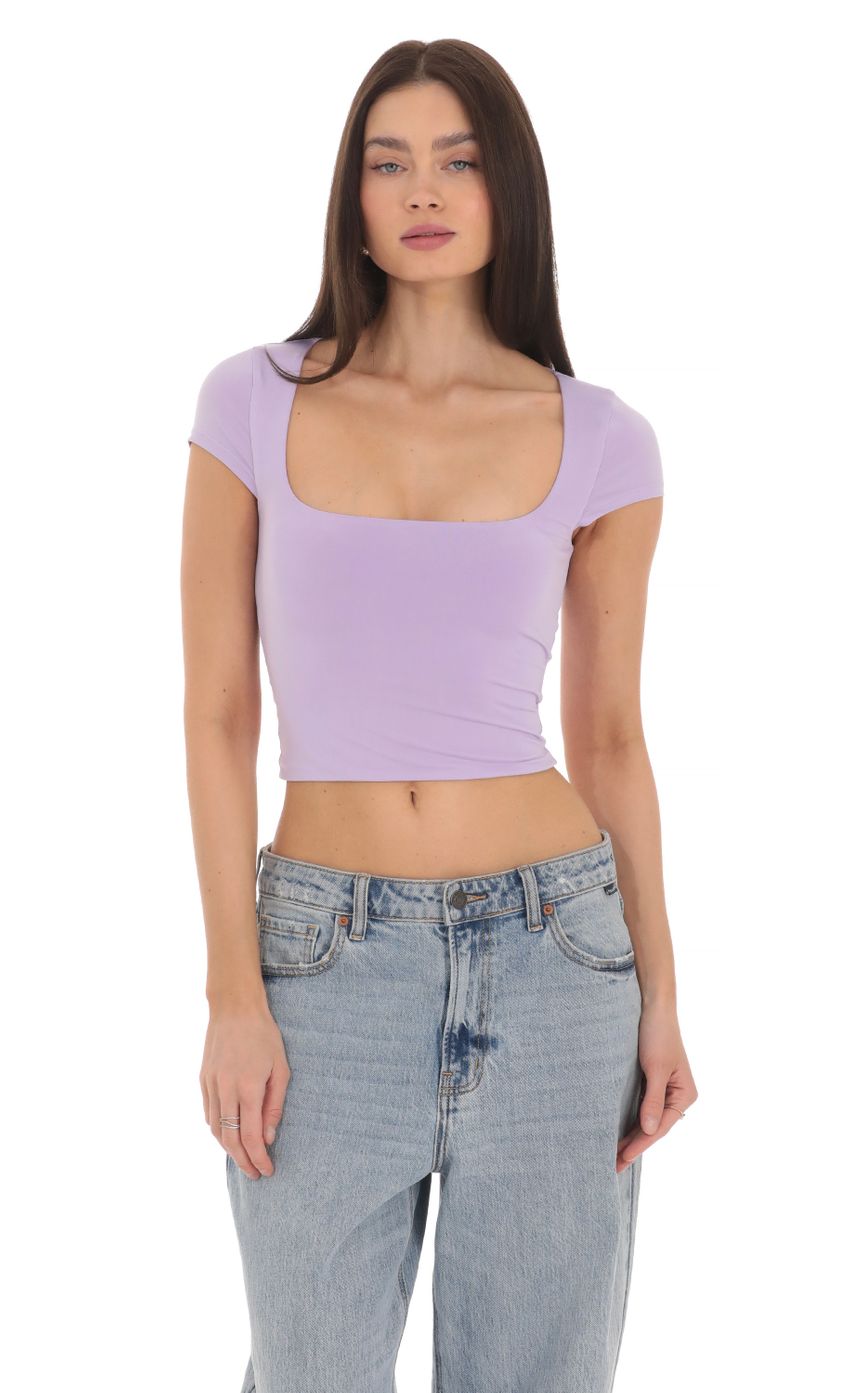 Picture Short Sleeve Crop Top in Lavender. Source: https://media-img.lucyinthesky.com/data/Mar24/850xAUTO/566e2f77-3e48-4c28-a103-8f05b0a91e46.jpg
