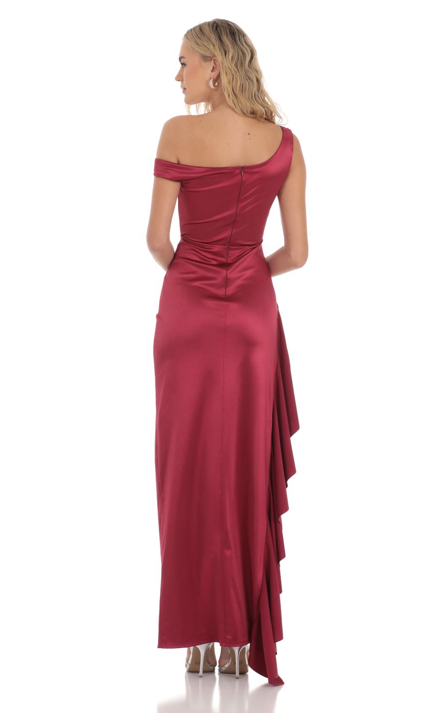 Picture Satin Off Shoulder Maxi Dress in Maroon. Source: https://media-img.lucyinthesky.com/data/Mar24/850xAUTO/5c2e7941-ce33-412d-8fd1-fe6a46dec2ef.jpg