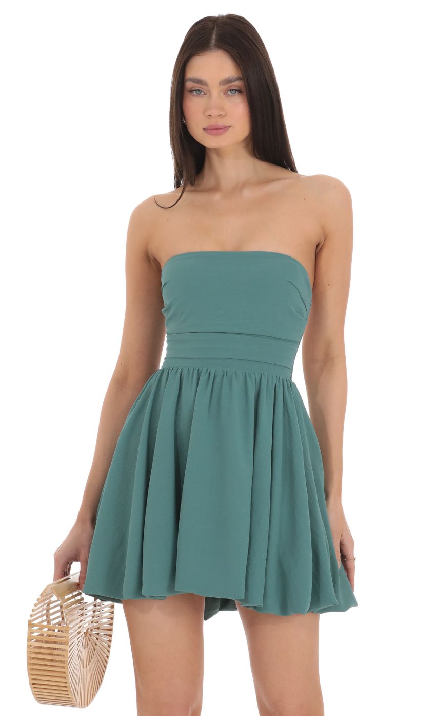Picture Strapless Bubble Dress in Teal. Source: https://media-img.lucyinthesky.com/data/Mar24/850xAUTO/69aba8bc-6c73-44d5-8b66-b3513f038657.jpg