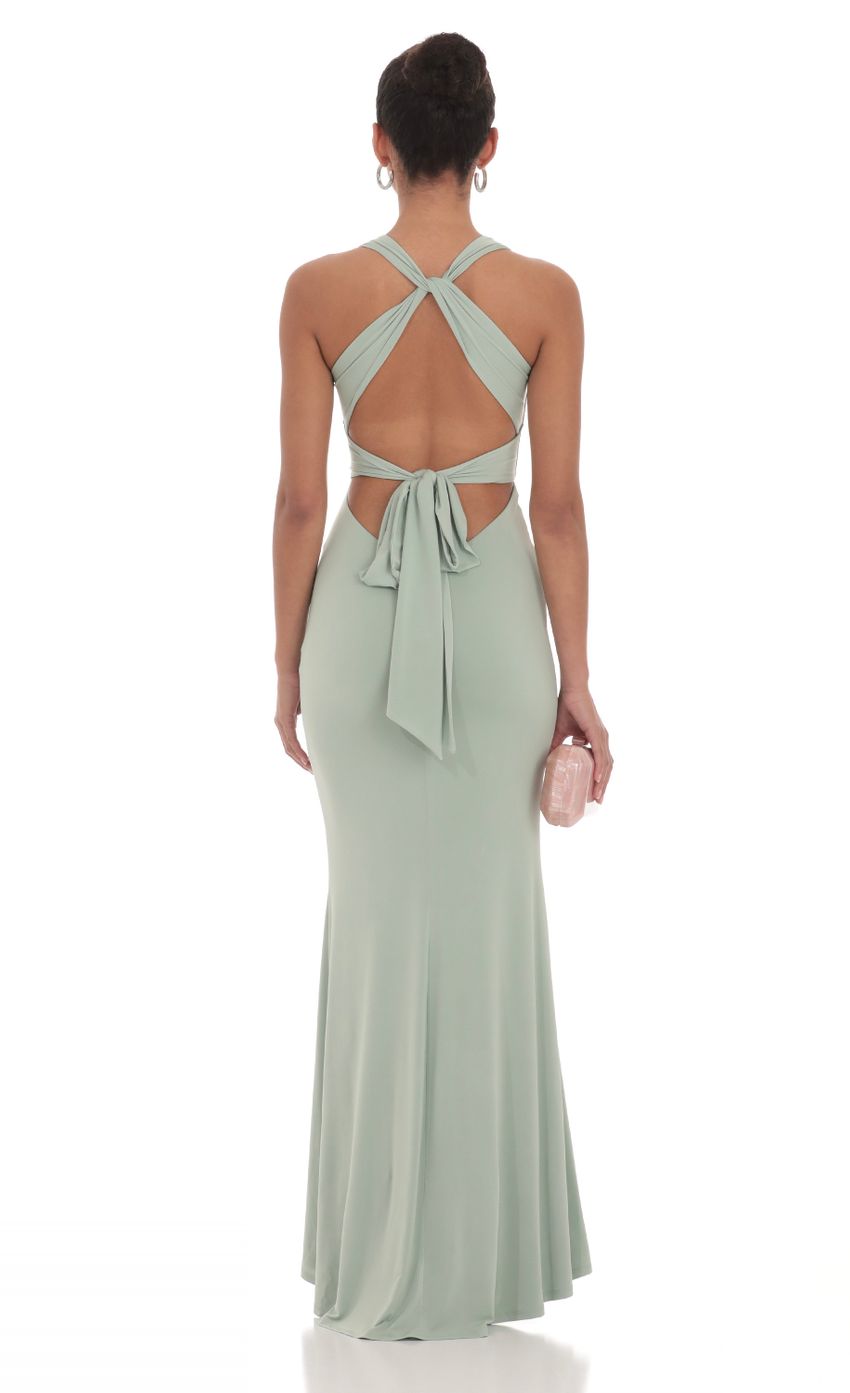 Picture Front Twist V-Neck Maxi Dress in Sage. Source: https://media-img.lucyinthesky.com/data/Mar24/850xAUTO/6ffb9554-e2a5-4654-ada0-9dffa43588b6.jpg
