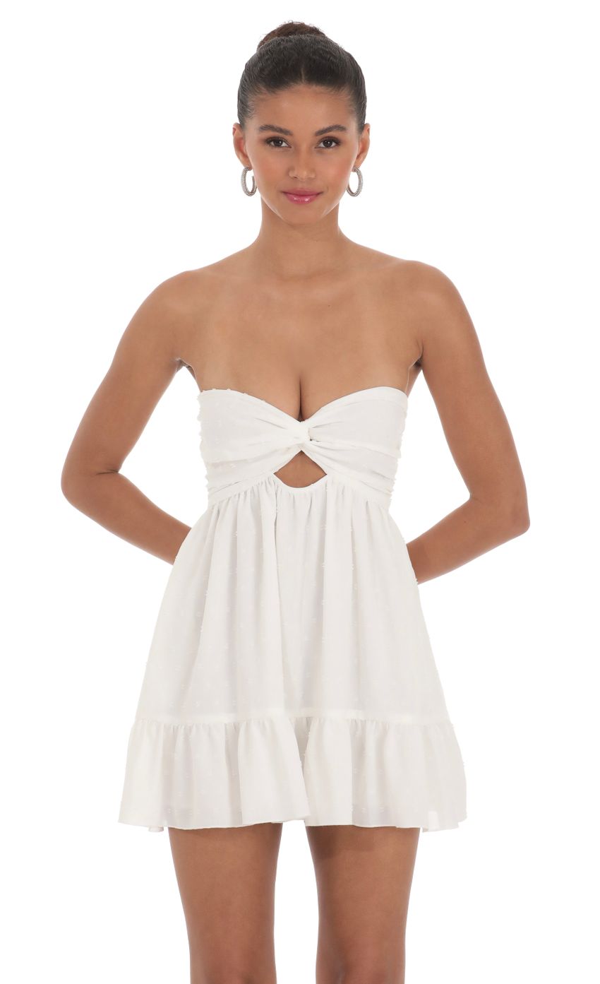 Picture Dotted Strapless Babydoll Dress in White. Source: https://media-img.lucyinthesky.com/data/Mar24/850xAUTO/71c1ab86-c132-4e15-a9cd-3a7fe37b5a70.jpg