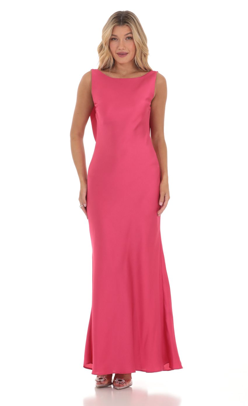 Picture Satin High Neck Open Back Maxi Dress in Magenta. Source: https://media-img.lucyinthesky.com/data/Mar24/850xAUTO/783a1ceb-c355-4916-b131-171e0142b459.jpg