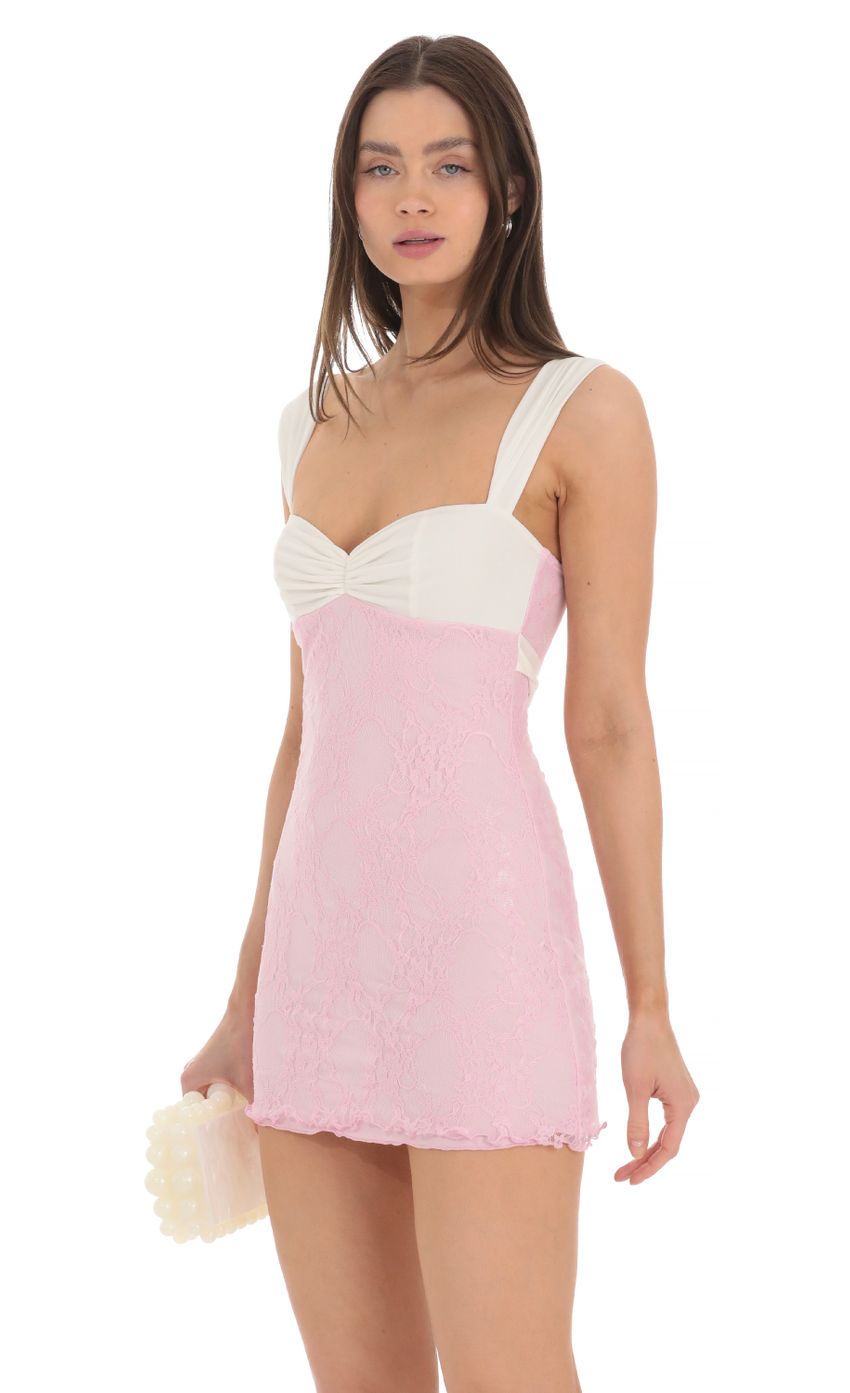 Picture Two Toned Lace Dress in White and Pink. Source: https://media-img.lucyinthesky.com/data/Mar24/850xAUTO/7f920ee0-2d62-4f7c-bdd0-fb0c03390a2e.jpg