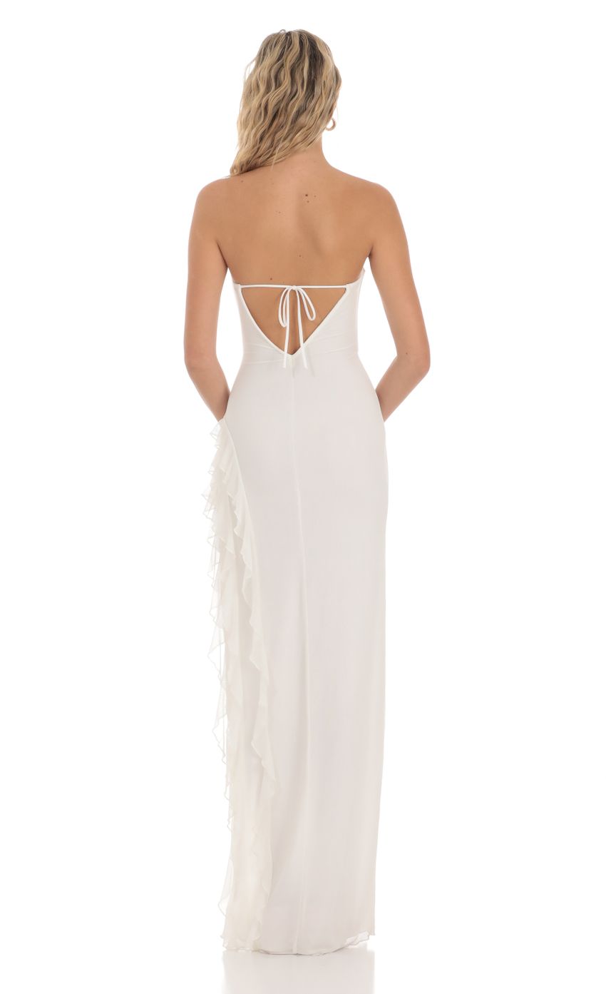 Picture Mesh Strapless Triple Ruffle Maxi Dress in White. Source: https://media-img.lucyinthesky.com/data/Mar24/850xAUTO/8642f102-e569-4ee4-b9aa-39592a7eab10.jpg