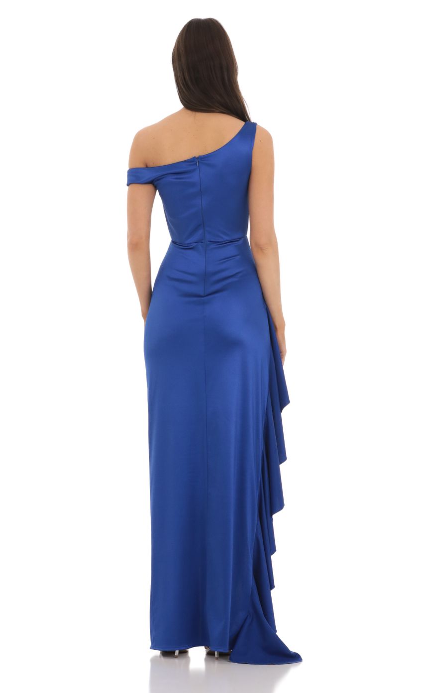 Picture Satin Off Shoulder Maxi Dress in Blue. Source: https://media-img.lucyinthesky.com/data/Mar24/850xAUTO/889e5a54-7f32-4217-9055-083bb7ad5f8e.jpg