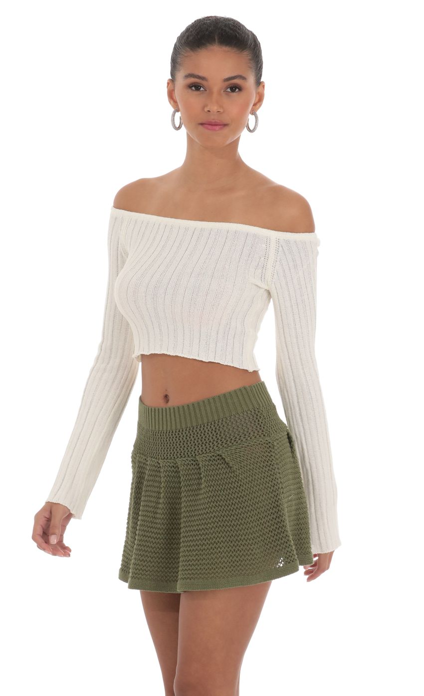 Picture Crochet Skirt in Olive Green. Source: https://media-img.lucyinthesky.com/data/Mar24/850xAUTO/89f5edf6-8b44-4d26-af03-d8cf3584de91.jpg