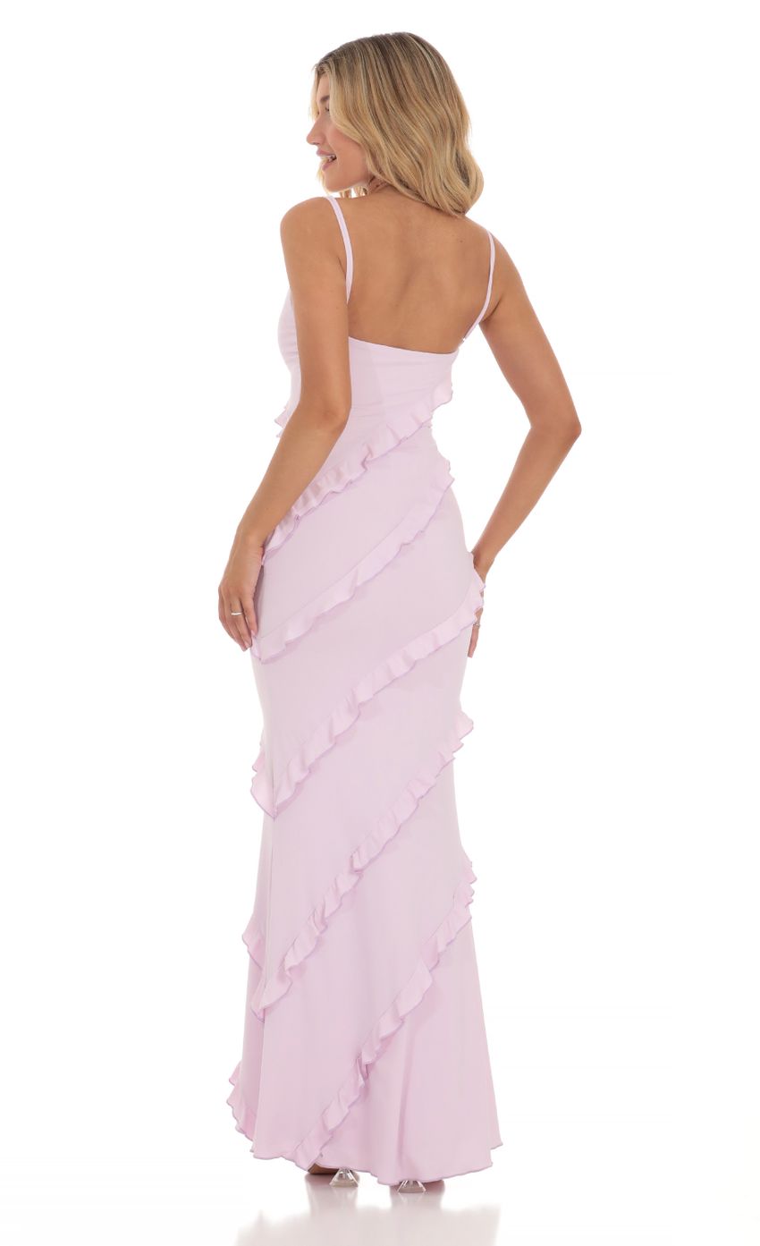 Picture Ruffle Maxi Dress in Lilac. Source: https://media-img.lucyinthesky.com/data/Mar24/850xAUTO/8c741ef4-722b-4aa1-bf23-d5703033dfb4.jpg
