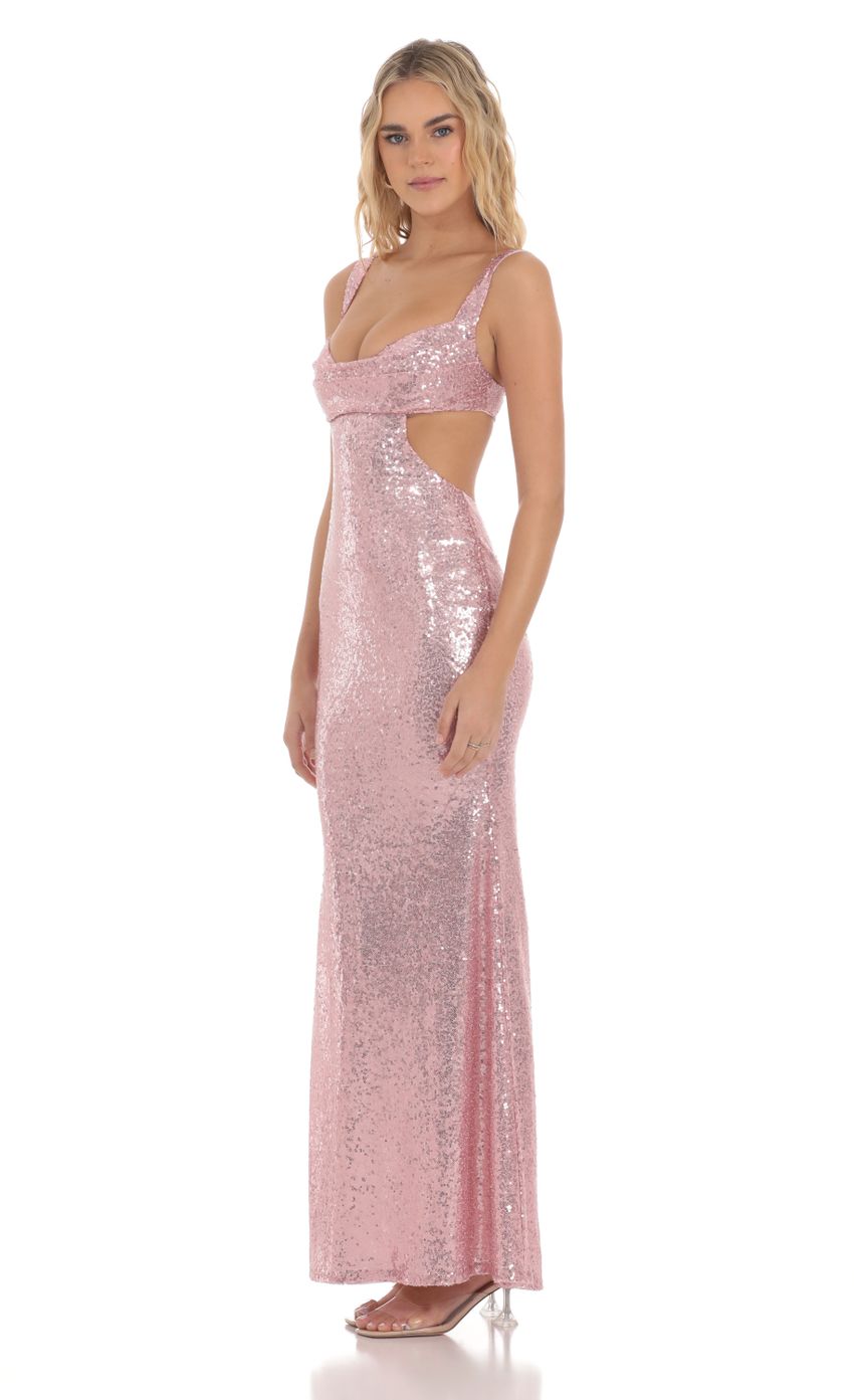 Picture Sequin Cutout Maxi Dress in Pink. Source: https://media-img.lucyinthesky.com/data/Mar24/850xAUTO/8ca56190-2d5e-4e63-b600-b658ecf92531.jpg