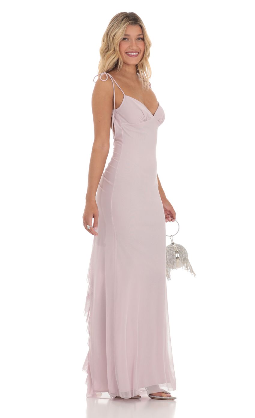 Picture Mesh Open Back Maxi Dress in Lilac. Source: https://media-img.lucyinthesky.com/data/Mar24/850xAUTO/8f75e252-d89a-4b84-ae41-928b26e605ee.jpg