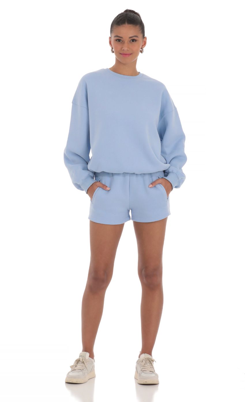 Picture Fleece Sweat Shorts in Baby Blue. Source: https://media-img.lucyinthesky.com/data/Mar24/850xAUTO/920a7f1e-9b3b-41ba-9a45-5b077a781198.jpg