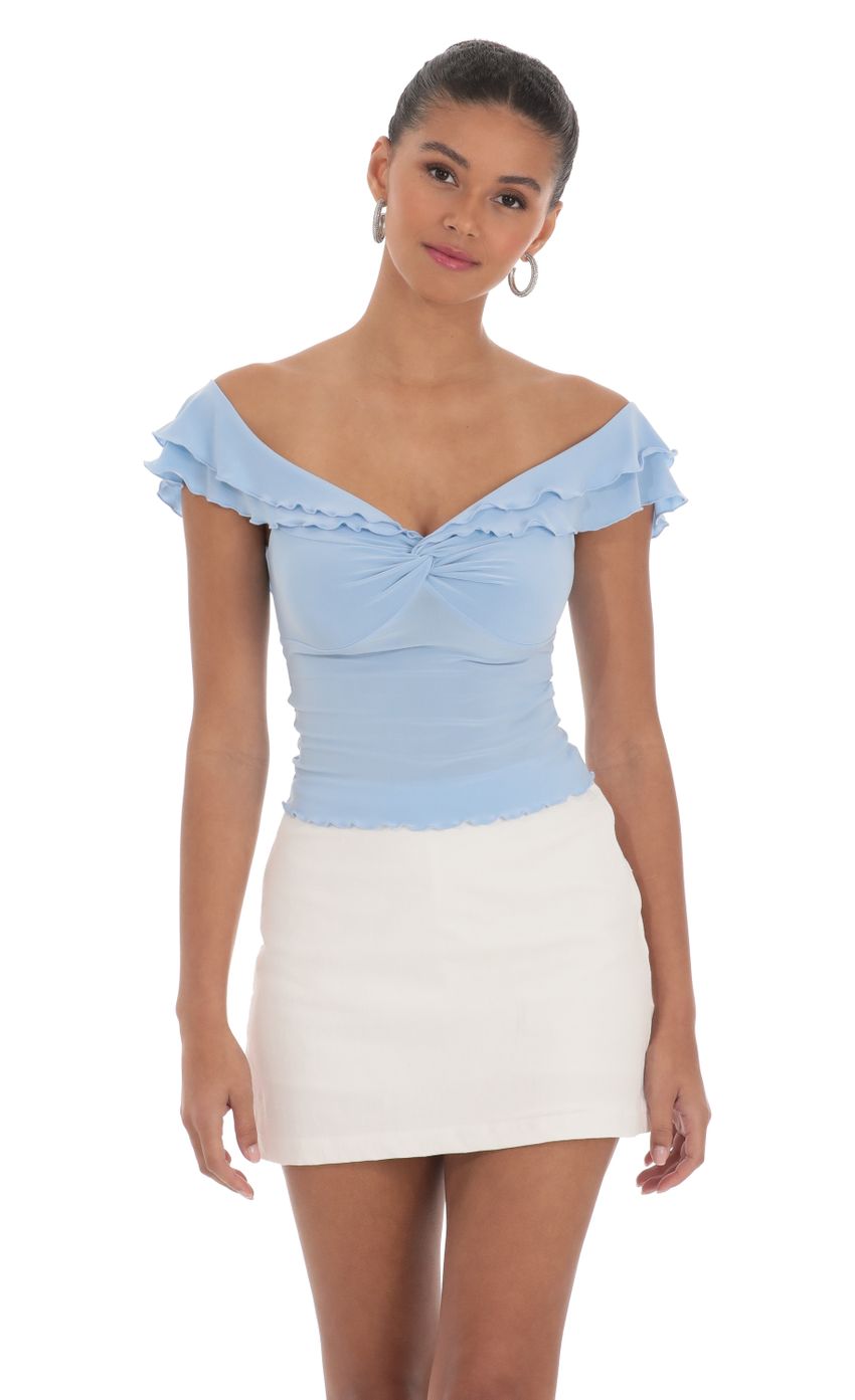 Picture Off Shoulder Twist Top in Blue. Source: https://media-img.lucyinthesky.com/data/Mar24/850xAUTO/94f51d27-e0d4-43f9-b151-0fcb5ce65744.jpg