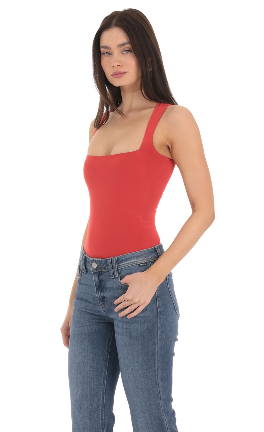 Picture Square Neck Bodysuit in Red. Source: https://media-img.lucyinthesky.com/data/Mar24/850xAUTO/9737279f-6b57-442b-b46a-e0f6283b8e04.jpg