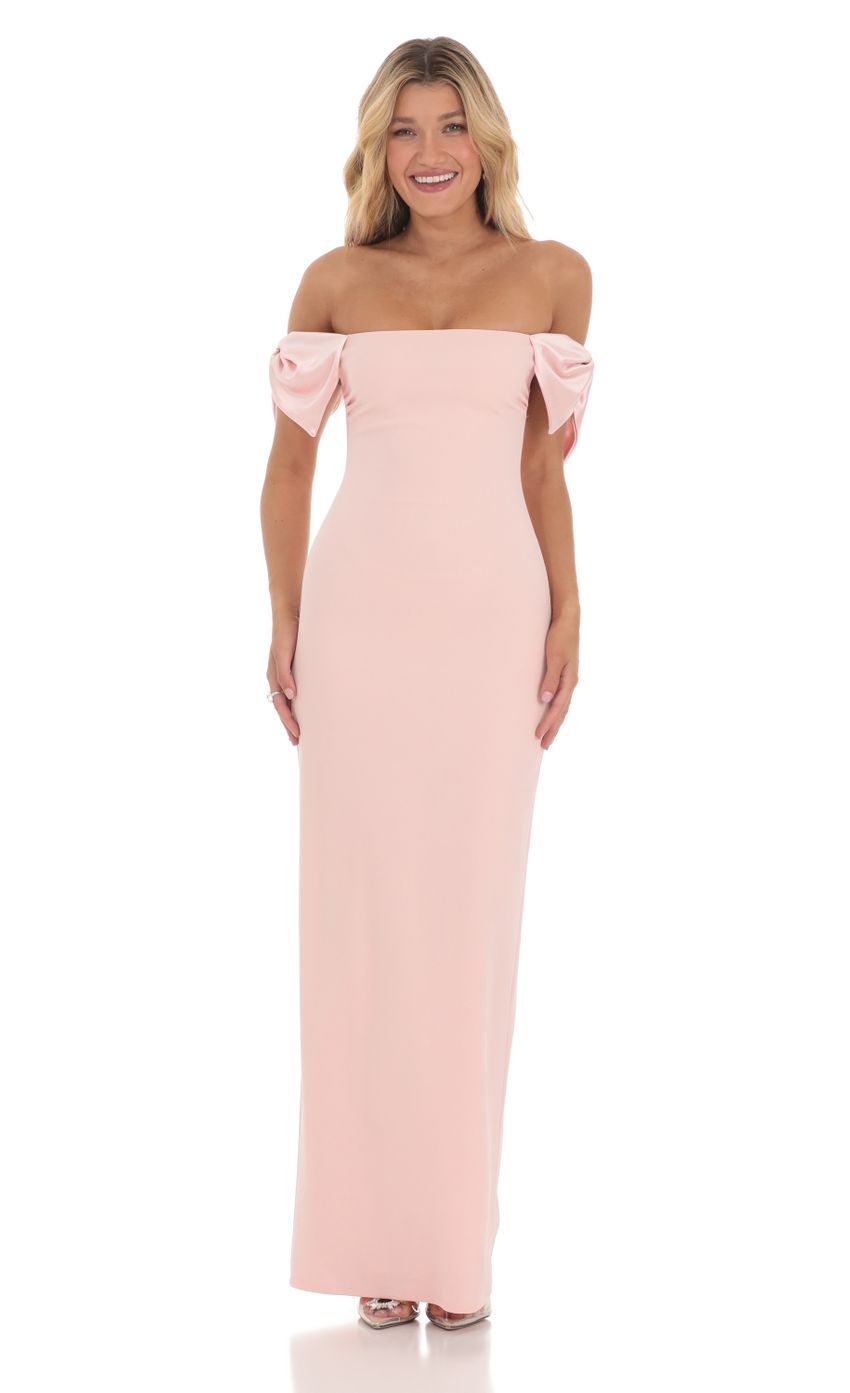 Picture Off Shoulder Bow Sleeve Maxi Dress in Pink. Source: https://media-img.lucyinthesky.com/data/Mar24/850xAUTO/9752772e-b9b4-4bb2-a288-cb4d9da468d6.jpg