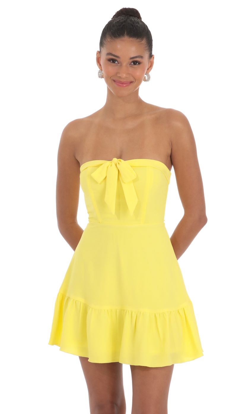 Picture Front Tie Strapless Corset Dress in Yellow. Source: https://media-img.lucyinthesky.com/data/Mar24/850xAUTO/97ff80f3-79a4-4895-9922-12b577a7df14.jpg