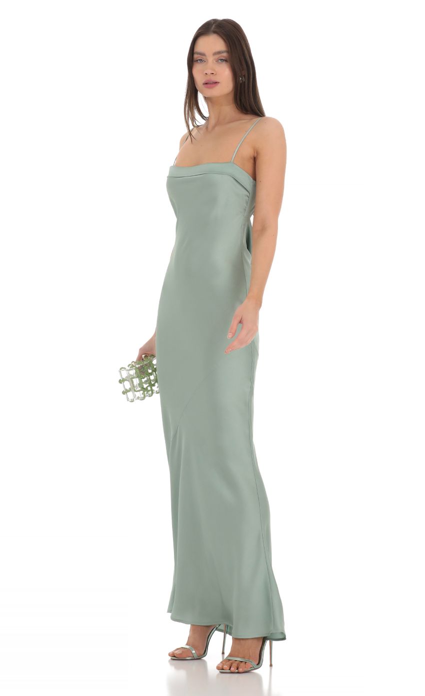 Picture Satin Open Back Maxi Dress in Sage. Source: https://media-img.lucyinthesky.com/data/Mar24/850xAUTO/a0fdd207-bb3c-44d1-b60b-982f99862111.jpg