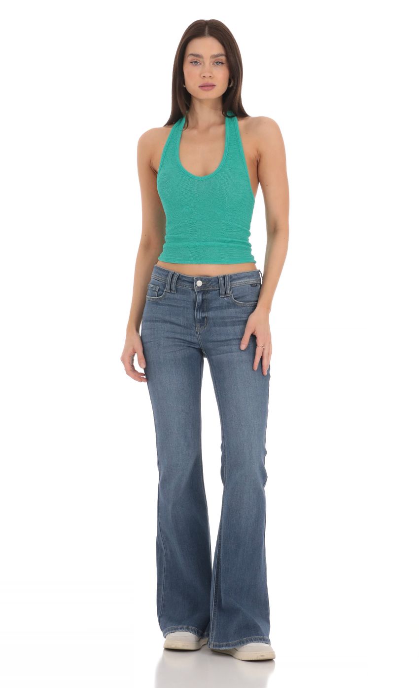 Picture Stretch Textured Halter Top in Turqouise. Source: https://media-img.lucyinthesky.com/data/Mar24/850xAUTO/a28b36dd-d415-4b7d-9370-80377c9faeac.jpg