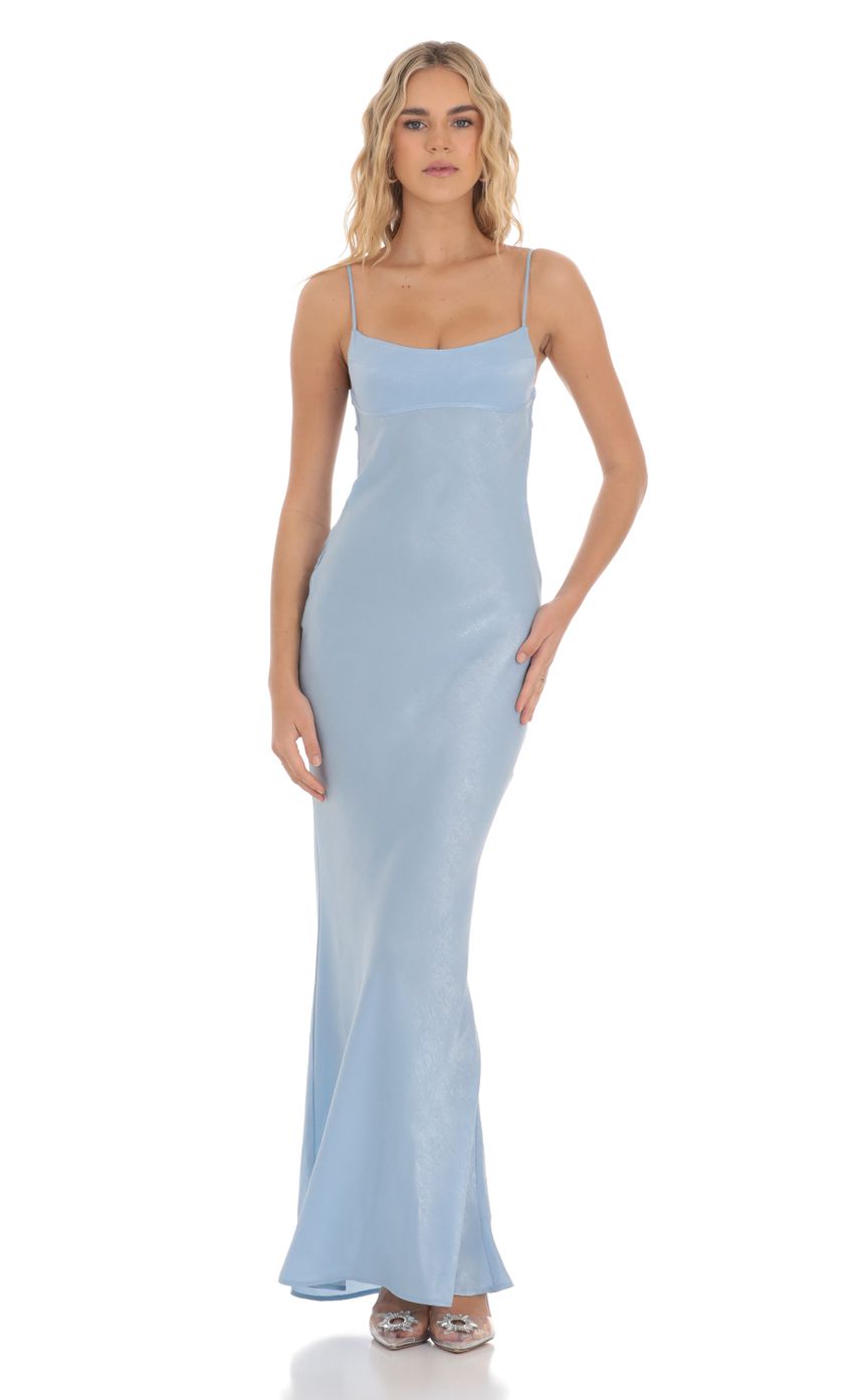 Picture Satin Open Back Maxi Dress in Light Blue. Source: https://media-img.lucyinthesky.com/data/Mar24/850xAUTO/a7305fef-0811-45e9-8c34-aef303333d80.jpg