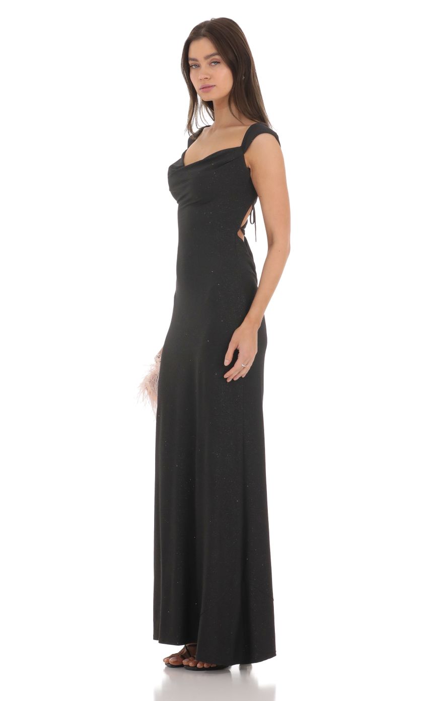 Picture Strappy Shimmer Cowl Neck Maxi Dress in Black. Source: https://media-img.lucyinthesky.com/data/Mar24/850xAUTO/aabff1cb-a3e2-464b-964d-91ad50d0464e.jpg