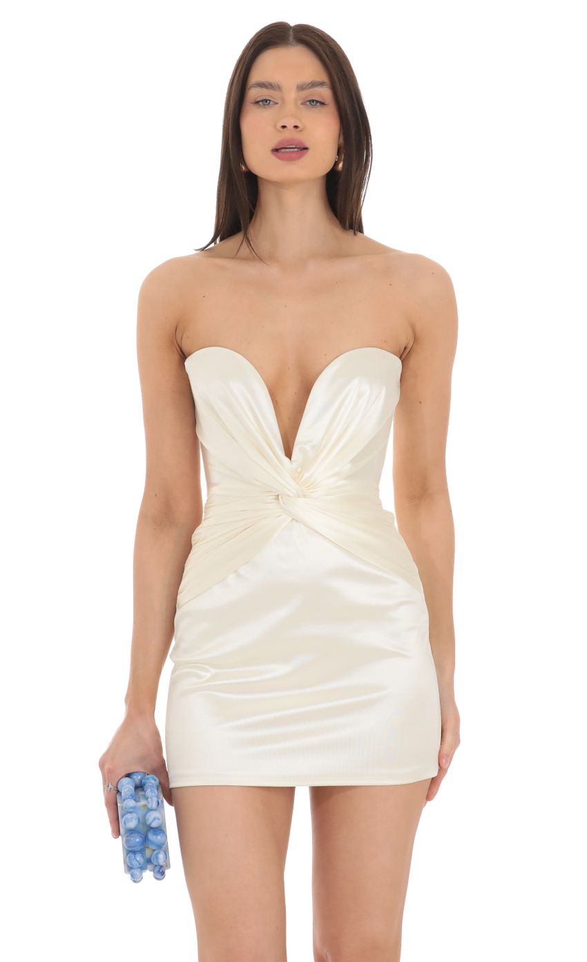 Picture Satin Twist Strapless Dress in Cream. Source: https://media-img.lucyinthesky.com/data/Mar24/850xAUTO/aeb735a6-5ab7-4554-8849-71717c130c0c.jpg