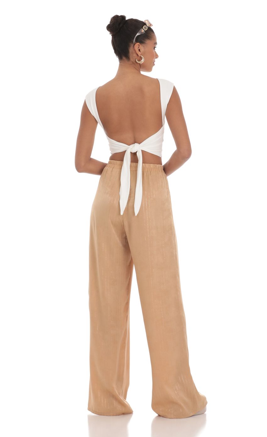 Picture Wide Shimmer Striped Pants in Light Brown. Source: https://media-img.lucyinthesky.com/data/Mar24/850xAUTO/aefb2bb2-a3ab-4fea-9dd2-010b0009354c.jpg