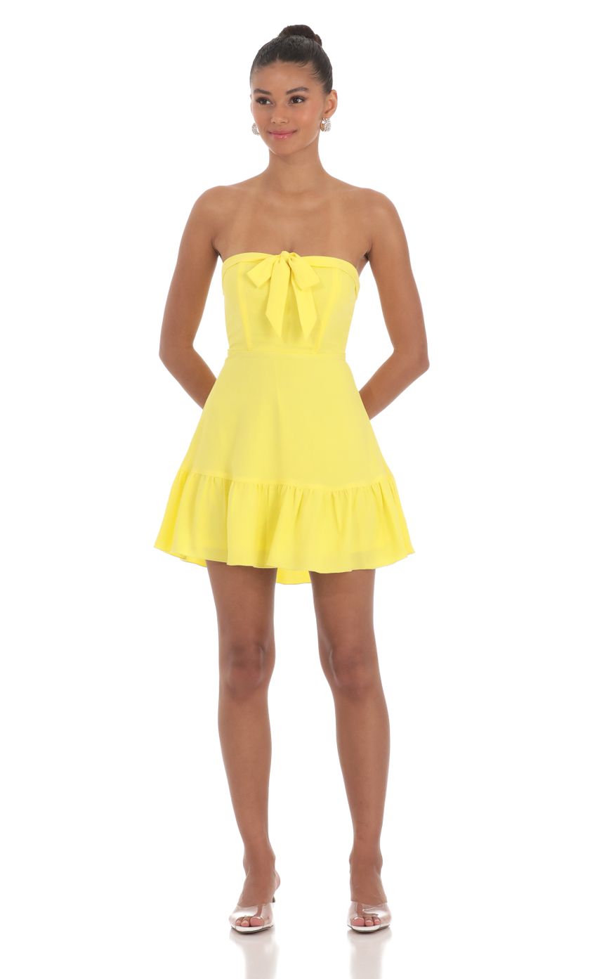 Picture Front Tie Strapless Corset Dress in Yellow. Source: https://media-img.lucyinthesky.com/data/Mar24/850xAUTO/b303bad5-d427-44cc-b721-47a93bea278c.jpg