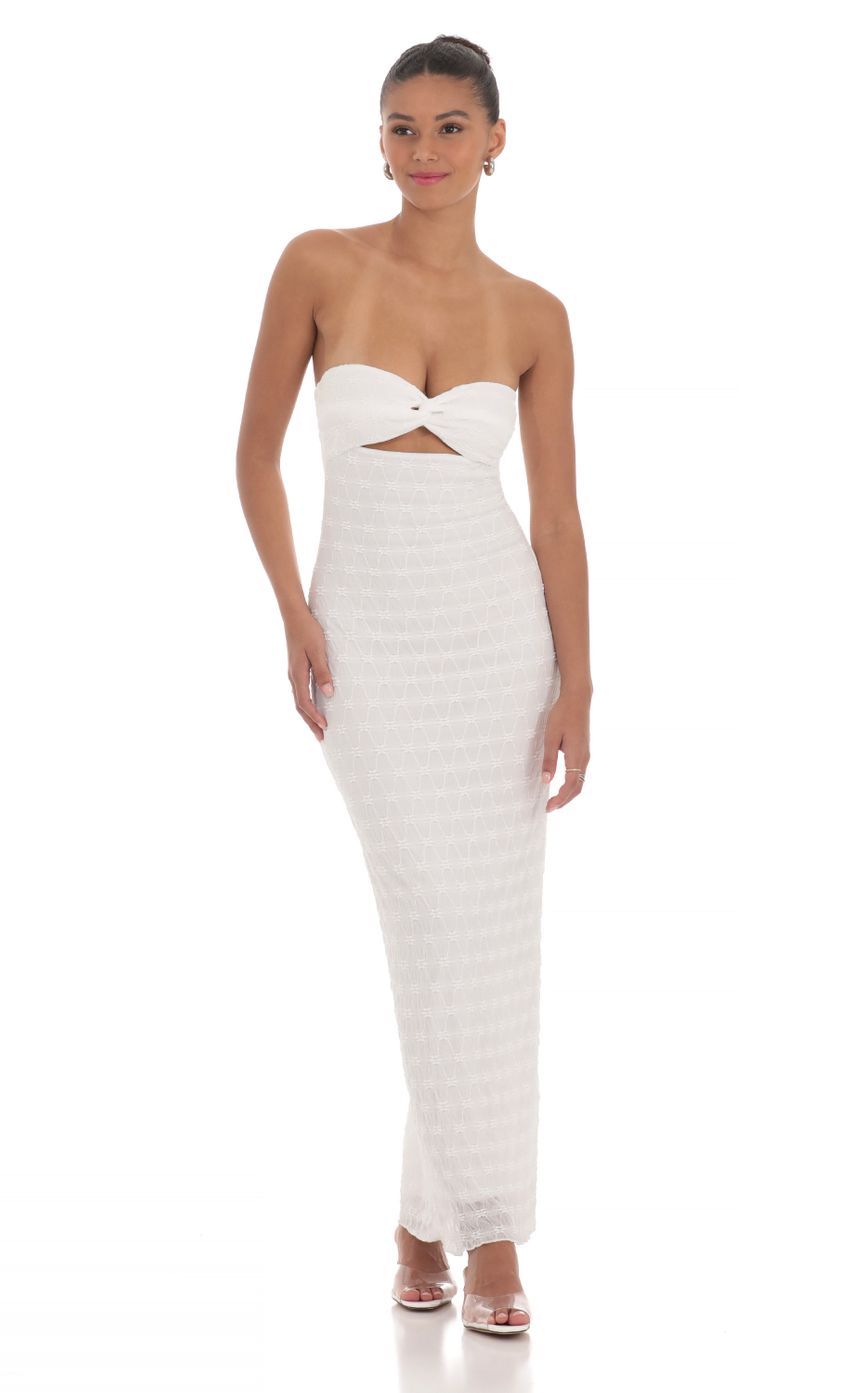 Product image for Floral Strapless Twist Maxi Dress in White