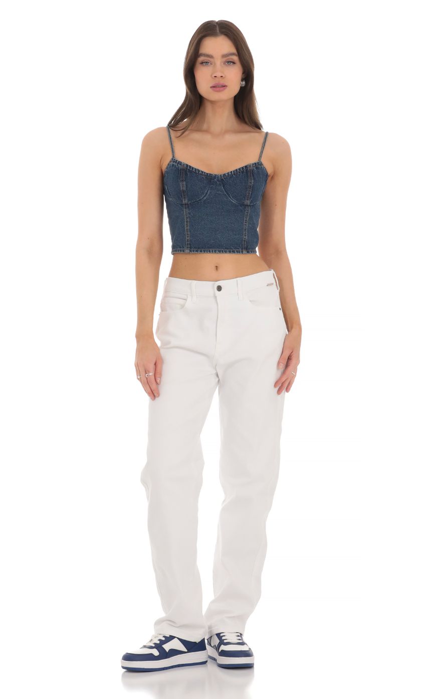 Picture Denim Crop Top in Blue. Source: https://media-img.lucyinthesky.com/data/Mar24/850xAUTO/b583b2e5-4cba-4ad5-a118-a05a6d518699.jpg