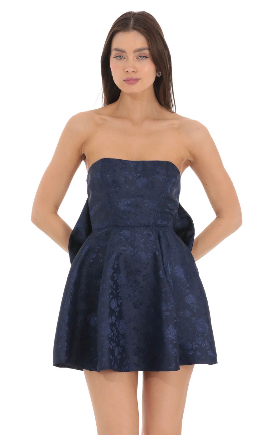 Picture Back Bow Jacquard Corset Dress in Navy. Source: https://media-img.lucyinthesky.com/data/Mar24/850xAUTO/bc455371-8450-4ce5-b518-832a4c18ed59.jpg
