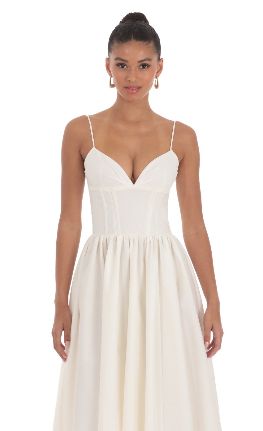 Picture Corset V-Neck Midi Dress in Ivory. Source: https://media-img.lucyinthesky.com/data/Mar24/850xAUTO/c40757ea-6ad0-49f8-aa5d-2671ba25ff98.jpg