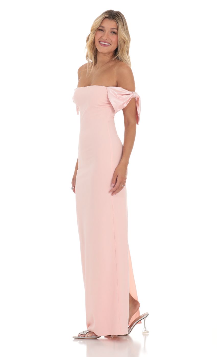 Picture Off Shoulder Bow Sleeve Maxi Dress in Pink. Source: https://media-img.lucyinthesky.com/data/Mar24/850xAUTO/c530e553-975b-4718-948d-9c81f1ec7dd4.jpg