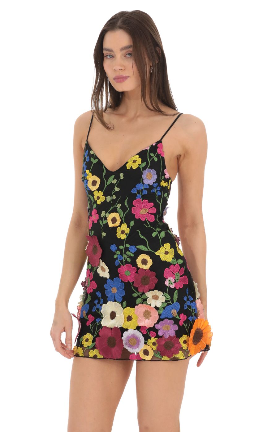 Picture 3-D Flower V-Neck Dress in Black. Source: https://media-img.lucyinthesky.com/data/Mar24/850xAUTO/c86244bf-4293-4251-94f2-f78dd97aa15e.jpg