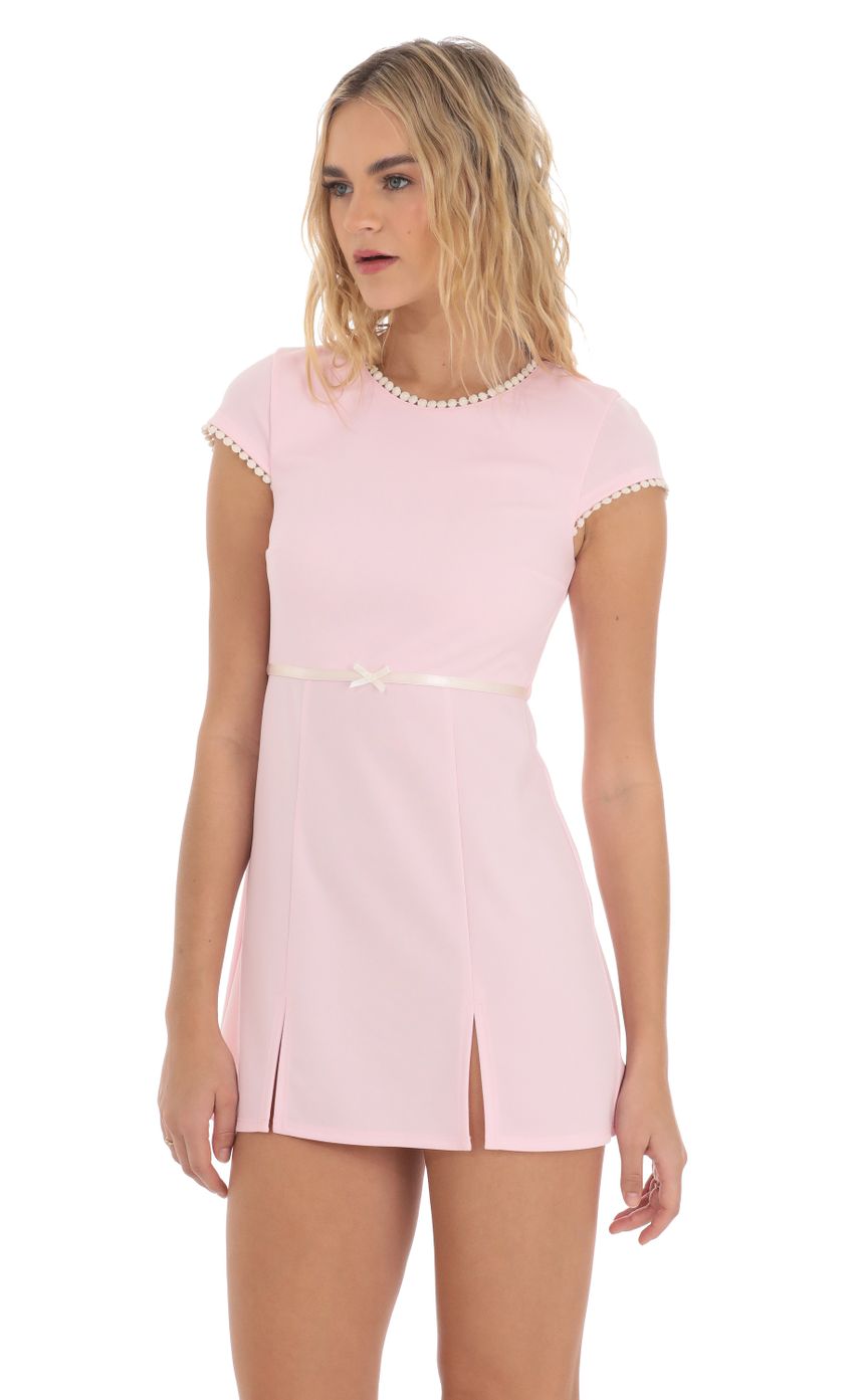 Picture Short Sleeve Double Slit Dress in Pink. Source: https://media-img.lucyinthesky.com/data/Mar24/850xAUTO/c8686dcf-dfc6-4719-8edb-939b6e1b56db.jpg