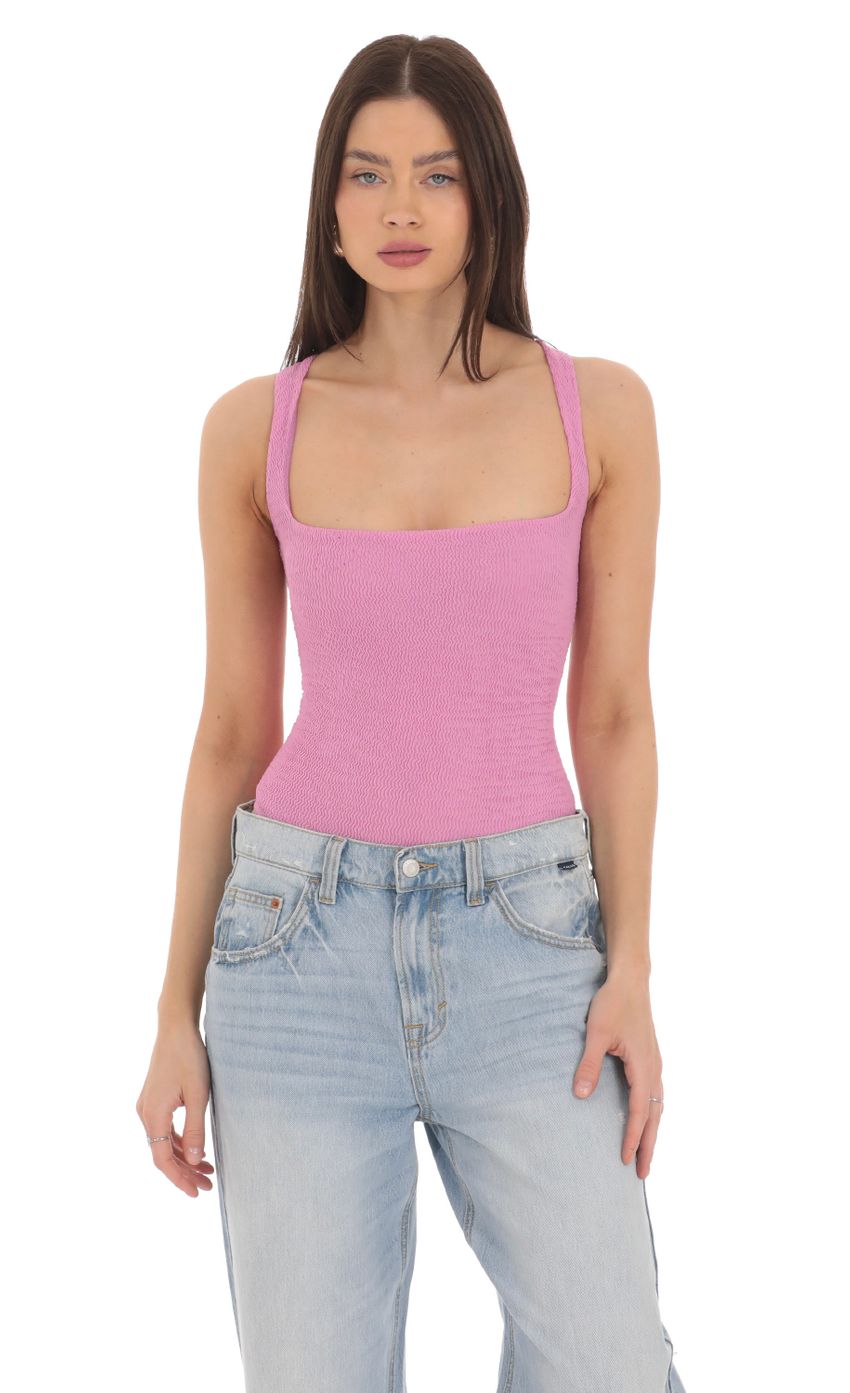 Picture Textured Square Neck Bodysuit in Purple. Source: https://media-img.lucyinthesky.com/data/Mar24/850xAUTO/c8e9eac4-a024-4a72-9348-c0caf493e212.jpg