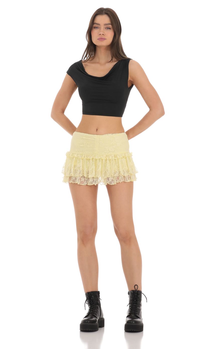 Picture Lace Ruffle Skort in Yellow. Source: https://media-img.lucyinthesky.com/data/Mar24/850xAUTO/ccd5b3ee-4f3f-4f39-a4df-8e2d7a7e4c66.jpg