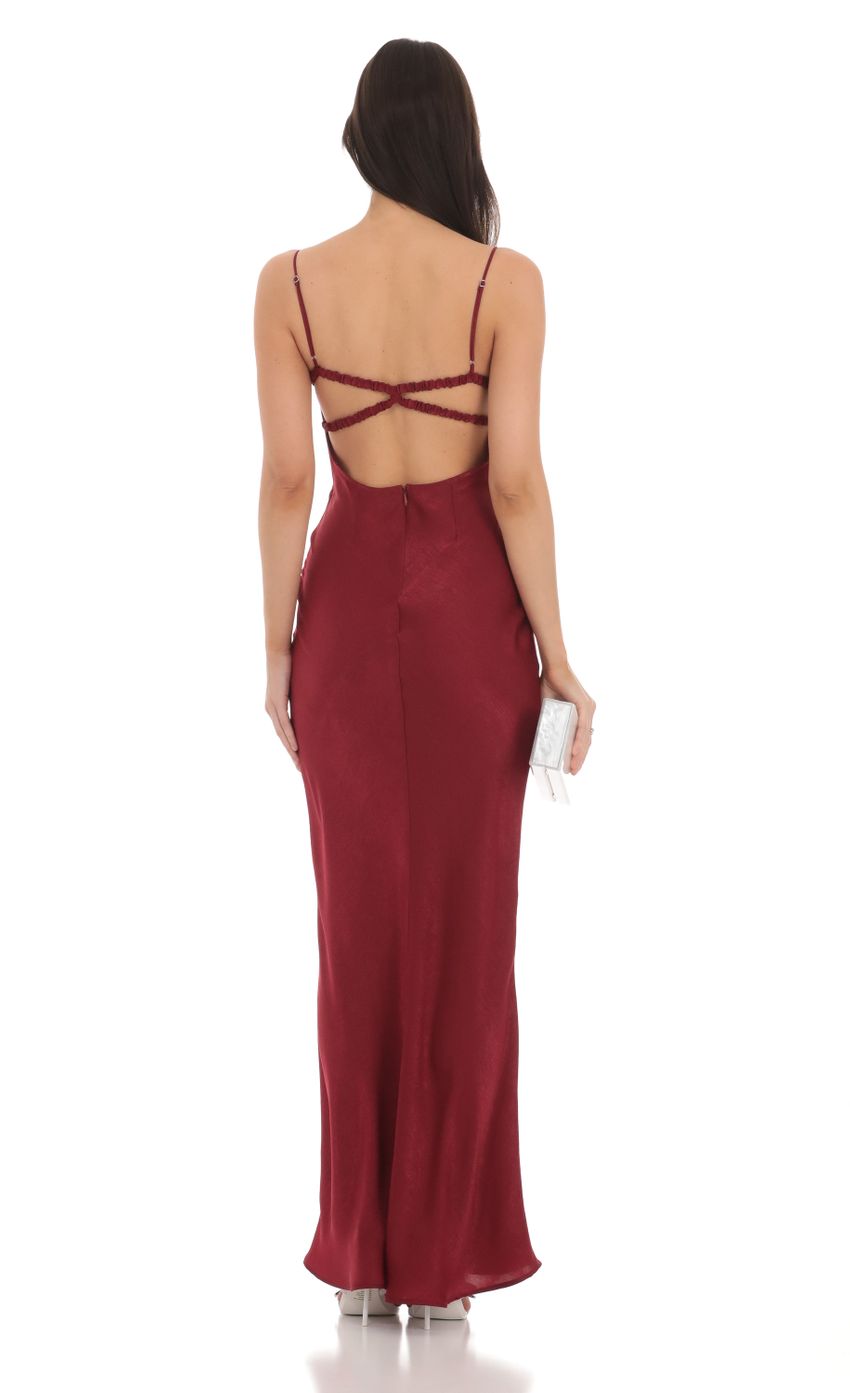 Picture Satin Open Back Maxi Dress in Red. Source: https://media-img.lucyinthesky.com/data/Mar24/850xAUTO/ce5ff596-b9f5-41e7-b370-213ac9af0a17.jpg