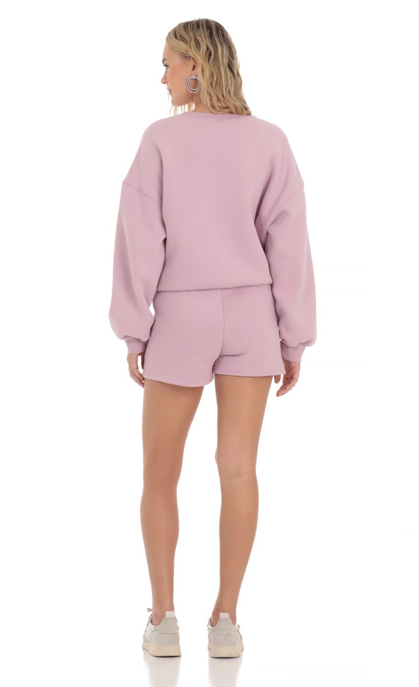 Picture Fleece Sweat Shorts in Light Lavender. Source: https://media-img.lucyinthesky.com/data/Mar24/850xAUTO/d0df5cb7-ad6c-4f86-8c1a-bc25fb956c7a.jpg