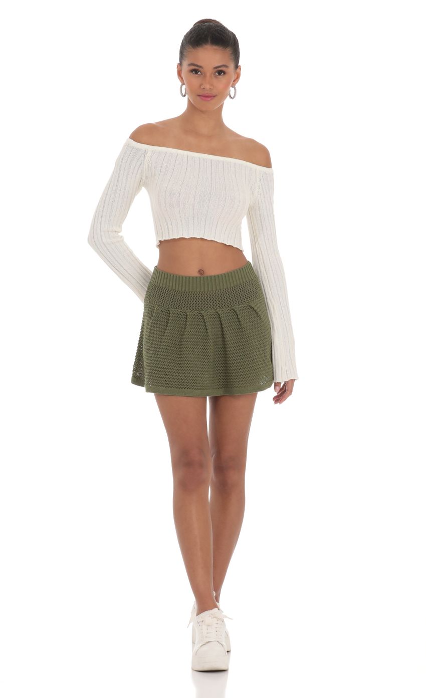 Picture Crochet Skirt in Olive Green. Source: https://media-img.lucyinthesky.com/data/Mar24/850xAUTO/d1f185ac-7a5b-4a7e-8621-bfcba1d2ace7.jpg