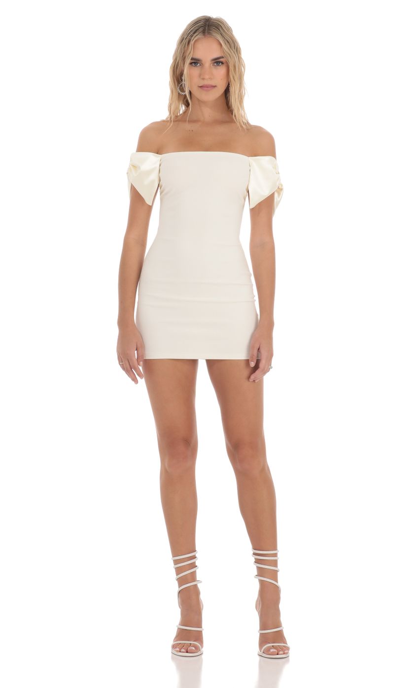 Picture Off Shoulder Bow Sleeves Dress in Ivory. Source: https://media-img.lucyinthesky.com/data/Mar24/850xAUTO/d2cfc341-33ca-452f-b2a7-bff850cbd969.jpg