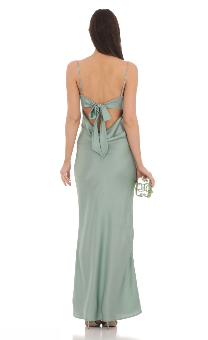 Picture Satin Open Back Maxi Dress in Sage. Source: https://media-img.lucyinthesky.com/data/Mar24/850xAUTO/d4fb63bf-0b99-4685-afe5-7a4e12c6765d.jpg