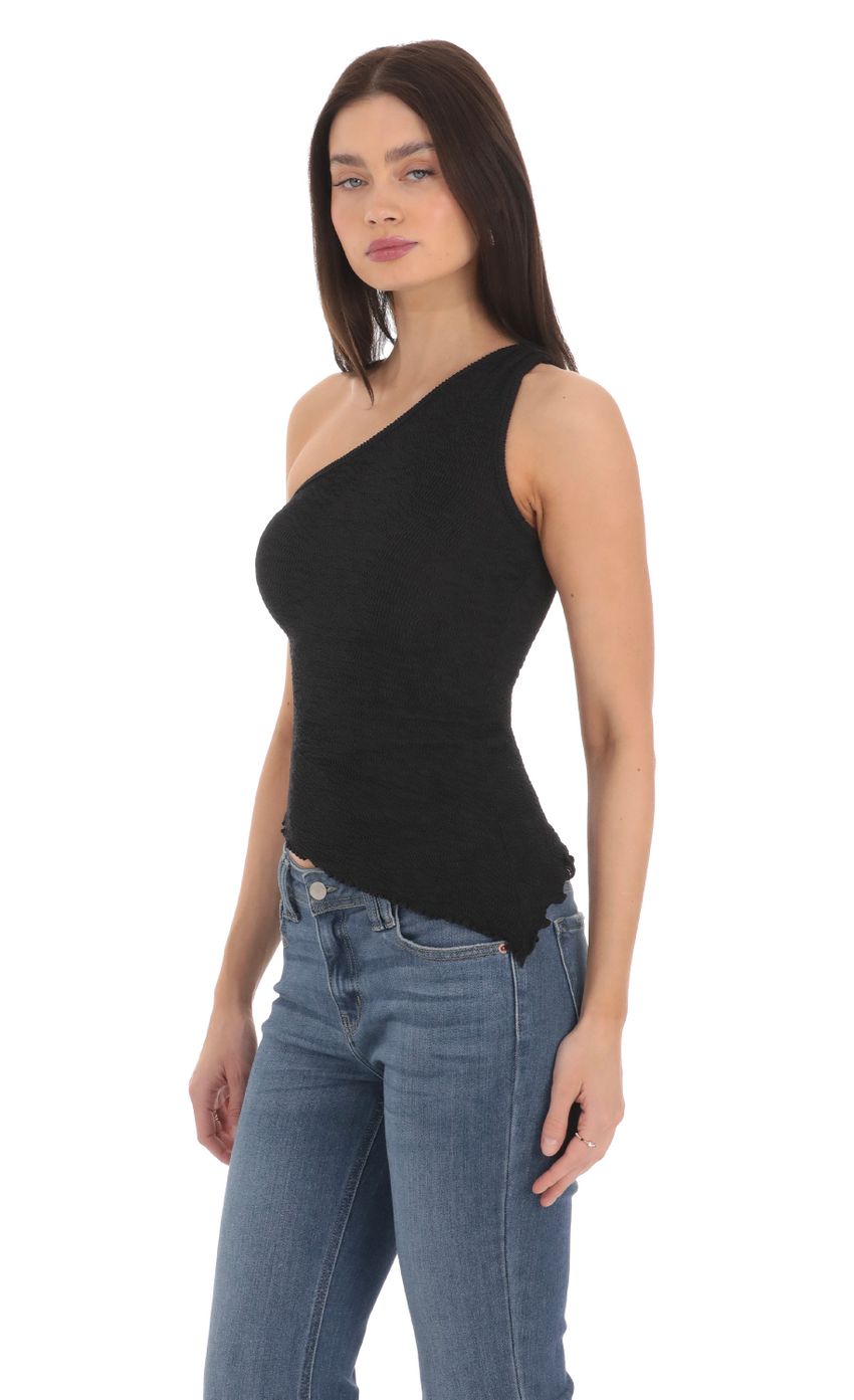 Picture One Shoulder Stretch Top in Black. Source: https://media-img.lucyinthesky.com/data/Mar24/850xAUTO/d8824959-3d59-4de1-9d4a-b8ae1b150eed.jpg