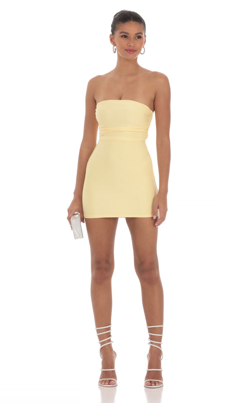 Picture Strapless Sequin Butterfly Bodycon Dress in Yellow. Source: https://media-img.lucyinthesky.com/data/Mar24/850xAUTO/d949bcd1-5f7f-4e9e-a9de-f1f81ef55153.jpg