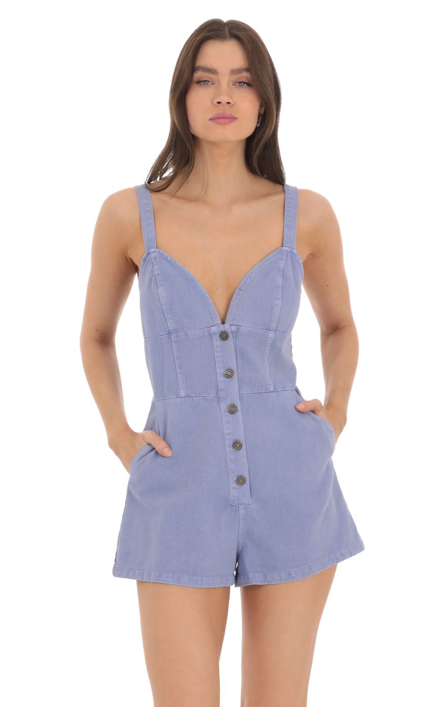 Picture Front Button Romper in Blue. Source: https://media-img.lucyinthesky.com/data/Mar24/850xAUTO/dbff24ae-9245-4a7f-a8df-b3b44b40c132.jpg
